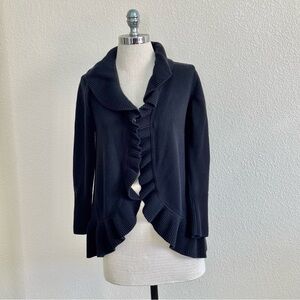 Isaac Mizrahi Live!  XS Cascade Ruffle Cotton‎ Blend Cardigan Black